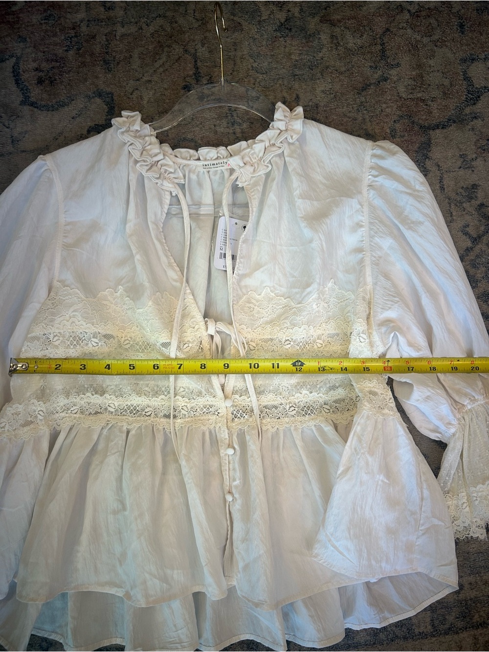 Free People Intimately NWT Forever Young Bed Jacket Cream Lace-Trim Peasant Top - Picture 7 of 7